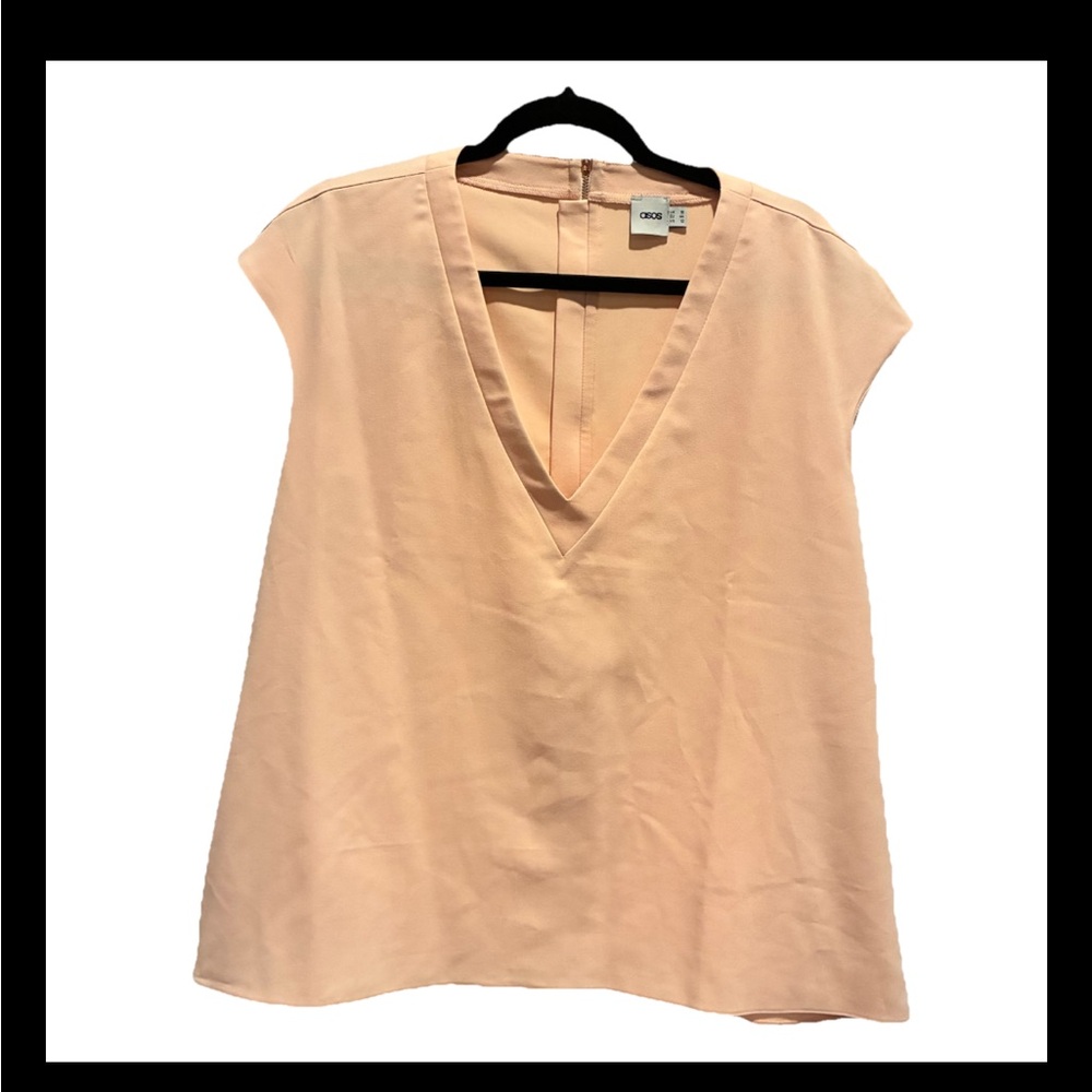 ASOS Peach V-Neck Cap Sleeve Rose Gold Zipper